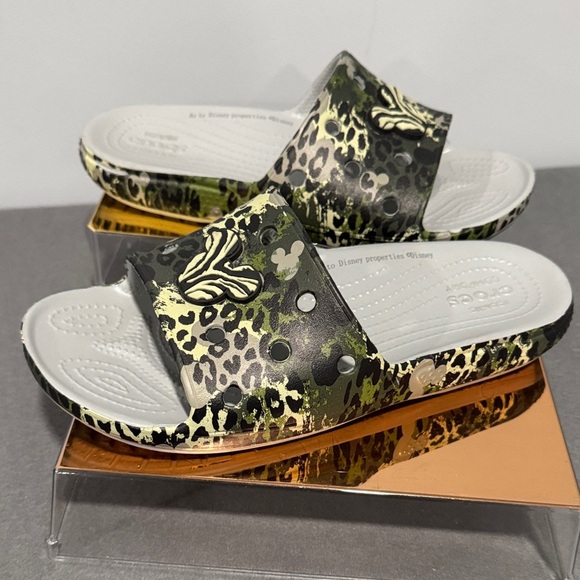 CROCS Women's Sandals - Black, Green, Cream Leopard 7W/5M - Picture 1 of 7